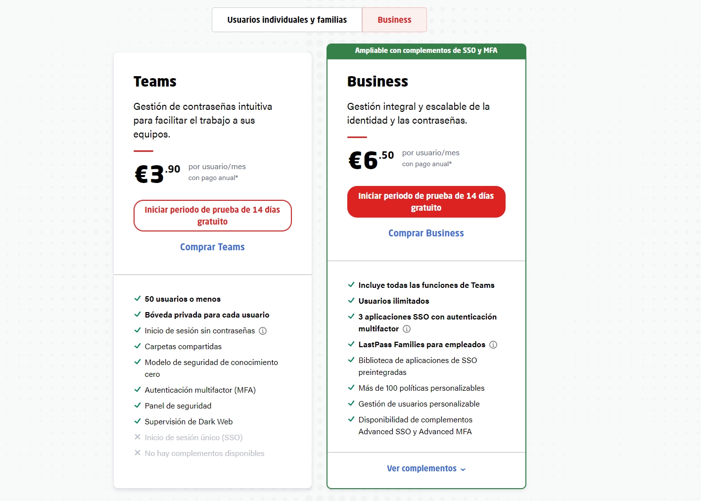 Plan de suscripción empresarial de LastPass