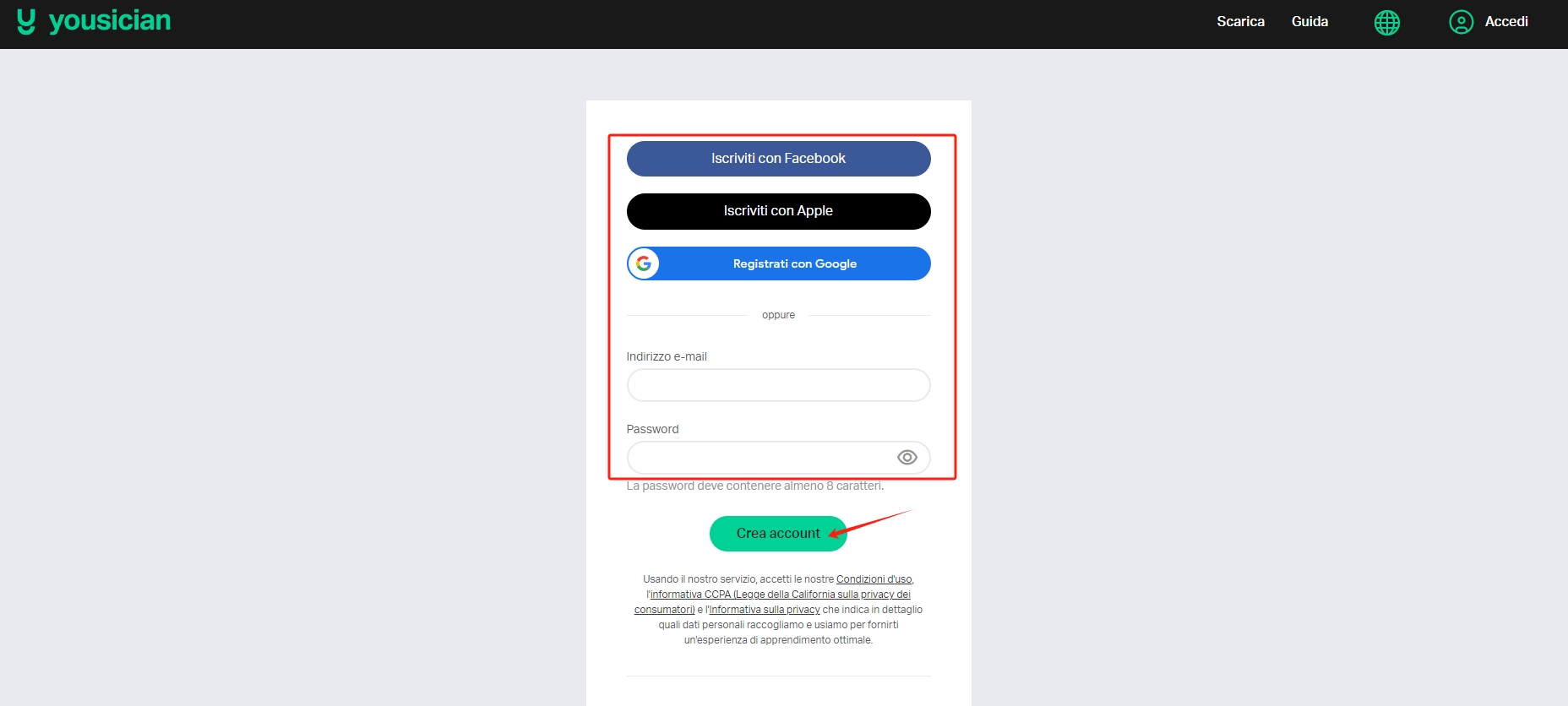 iscriviti-all'account-yousician