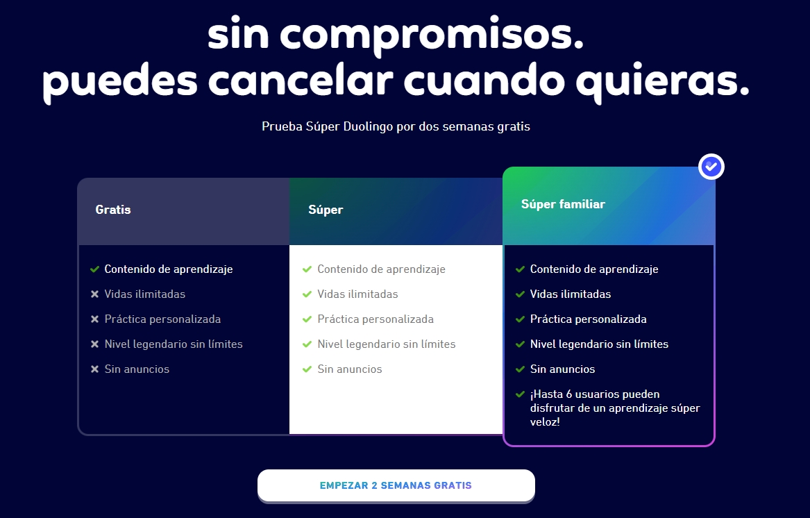 plan de suscripción duolingo