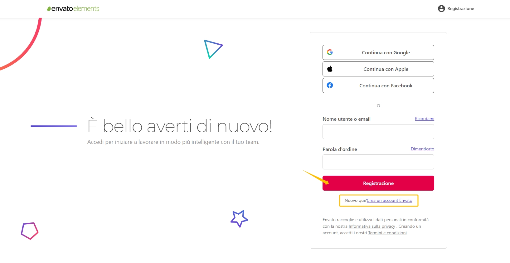 accedi a Envato Elements
