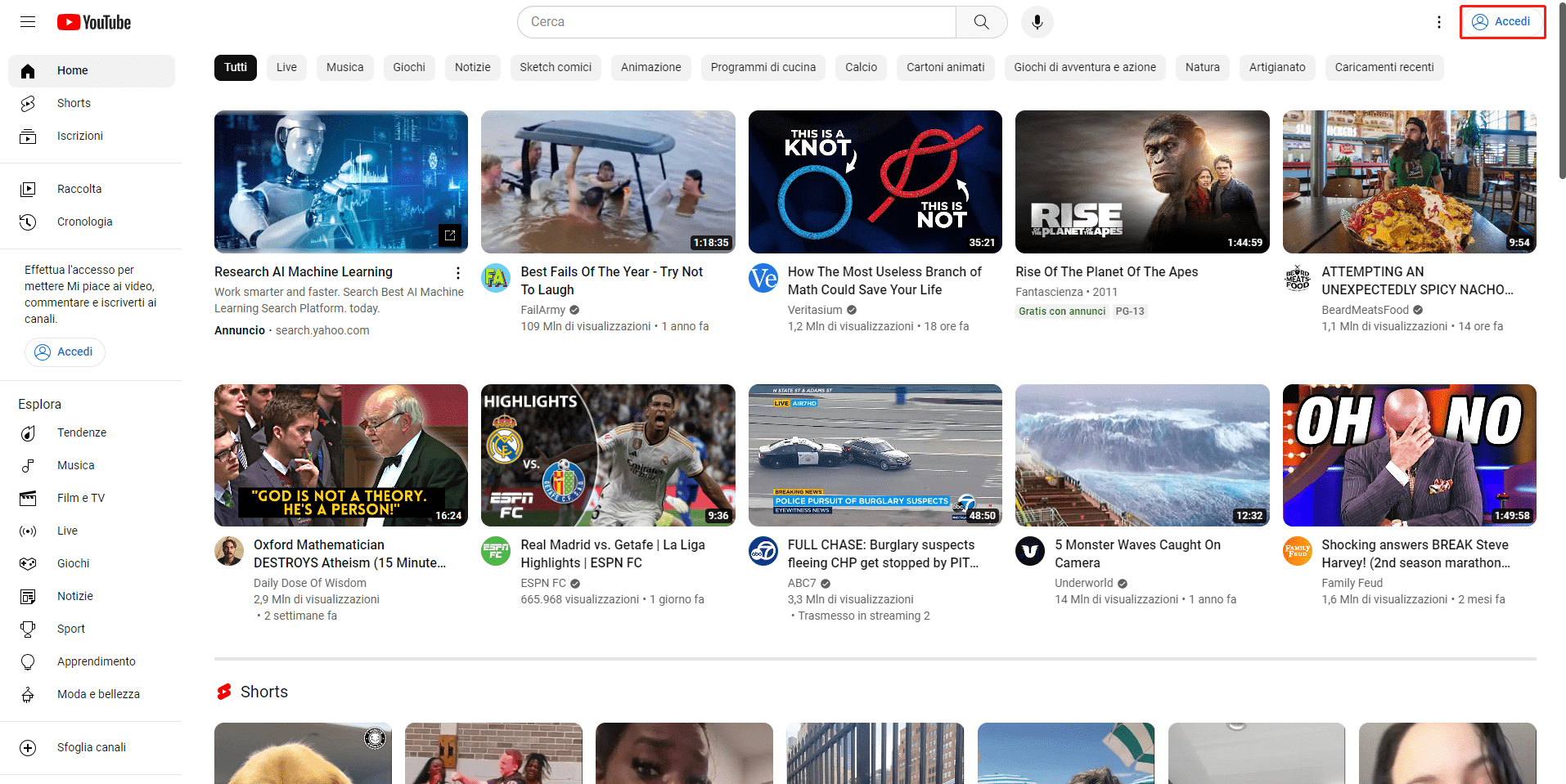 accedi youtube premium