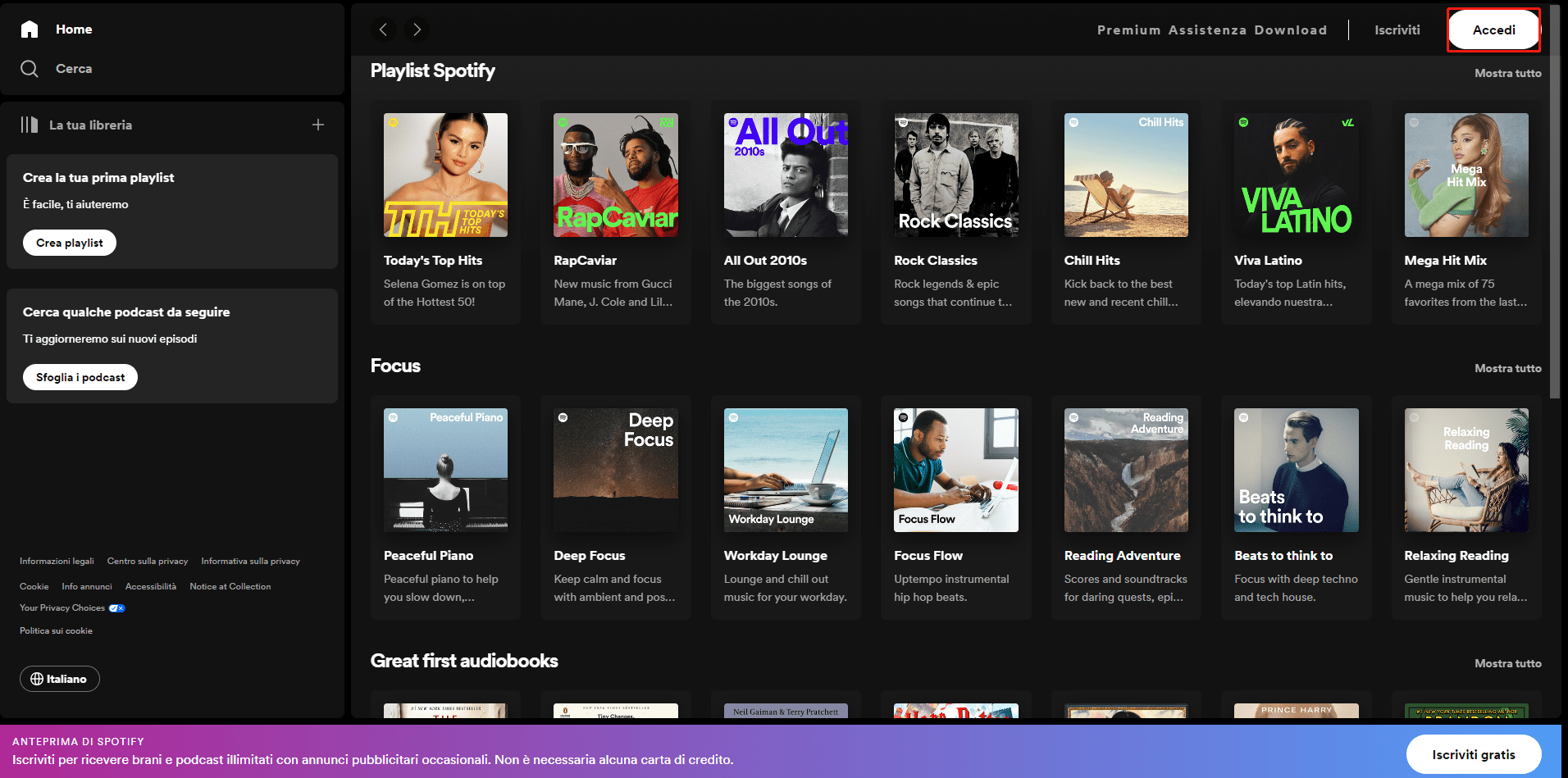 Accedi a Spotify