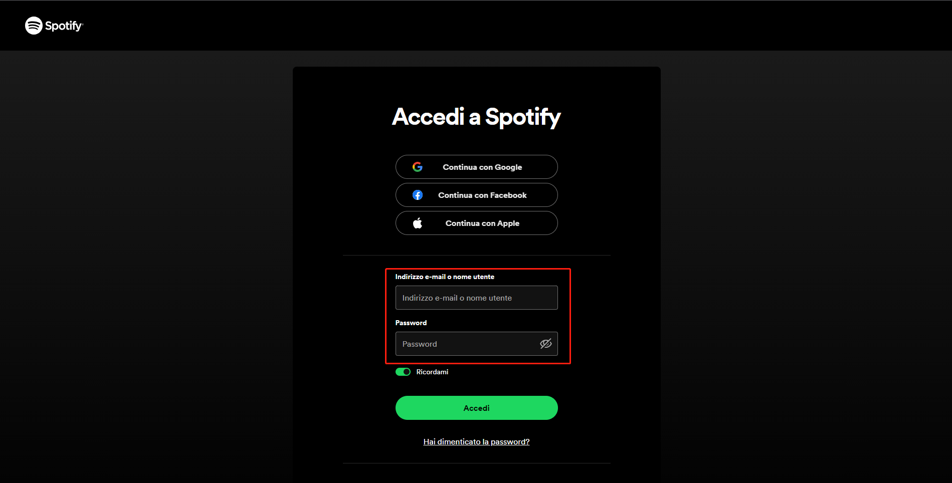 Spotify accedi on-line