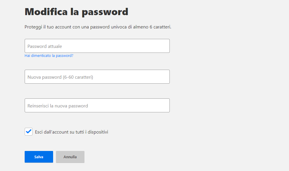 imposta una nuova password per Netflix