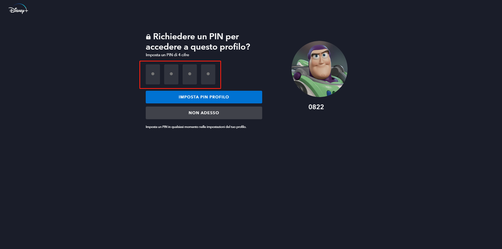 impostare il pin del profilo