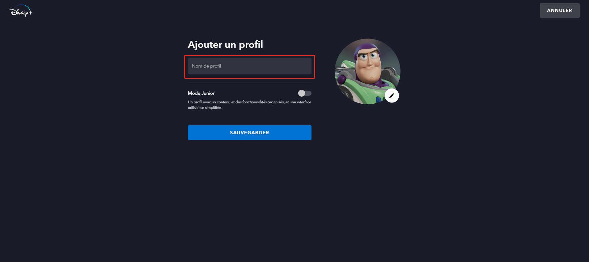 définir un nom de profil sur disney plus