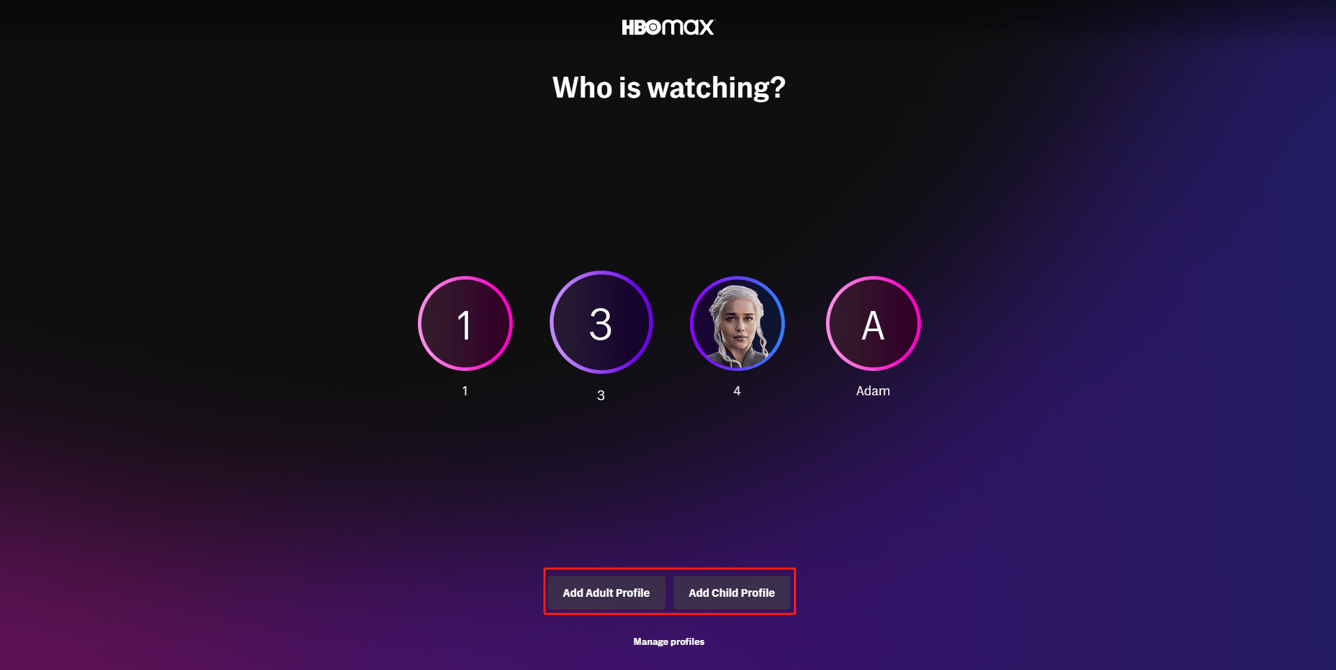 hbo max profile