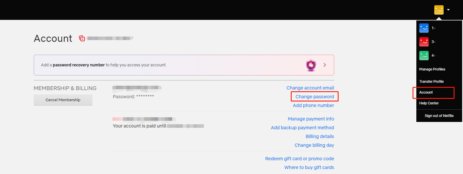 Netflix change password