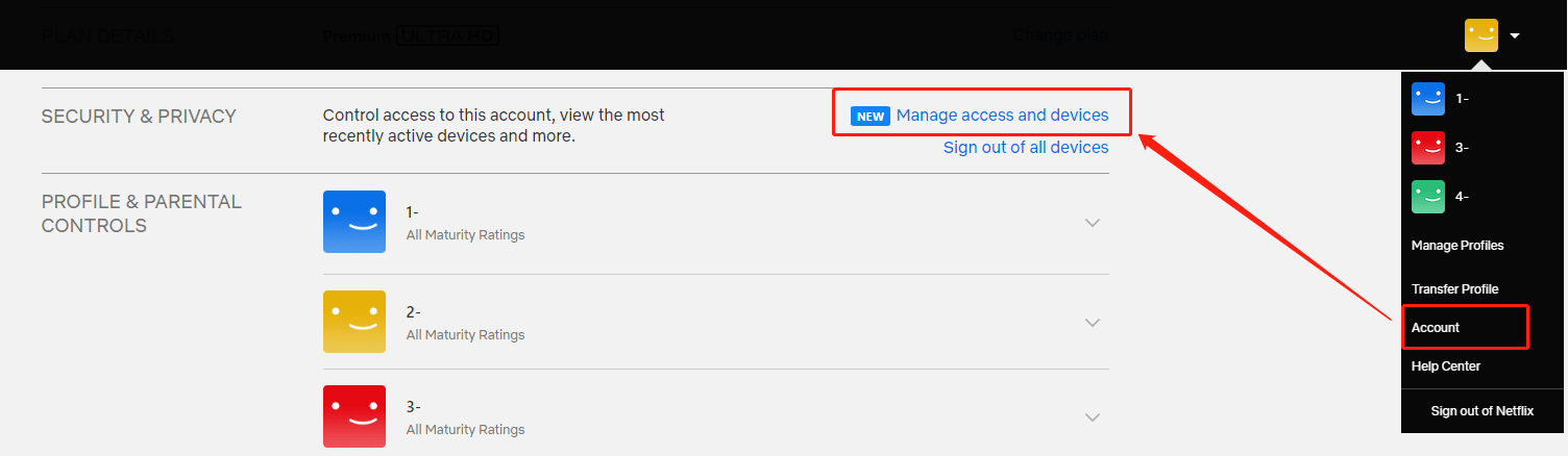 Netflix manage access and devices