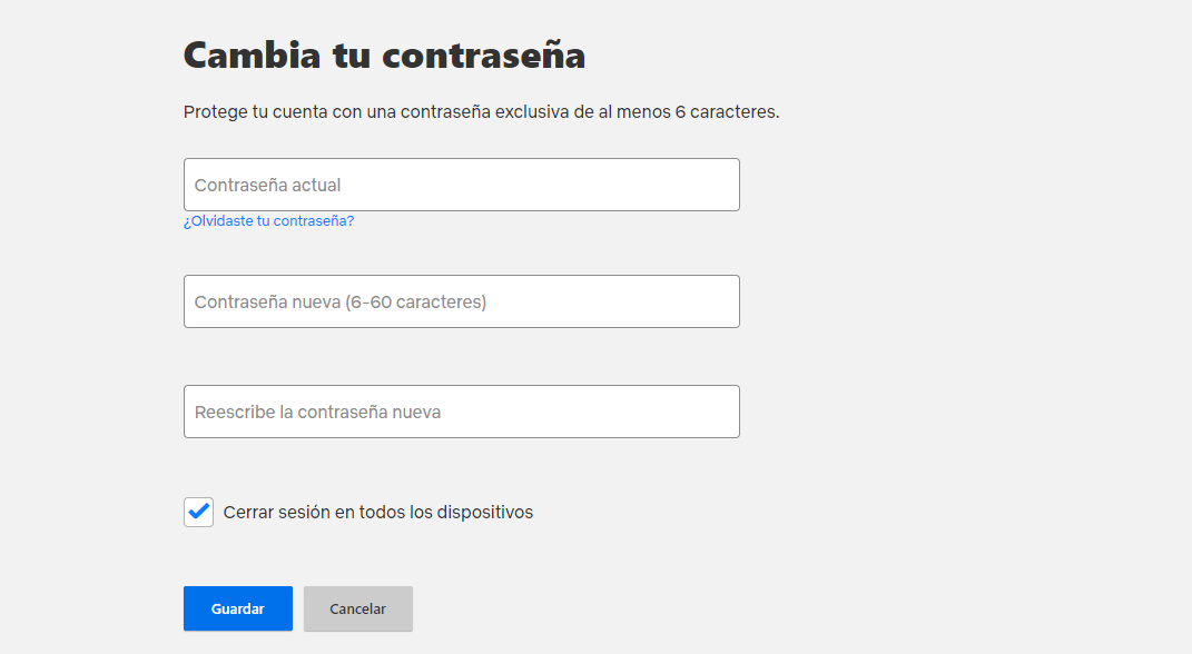 establecer nueva contraseña para Netflix