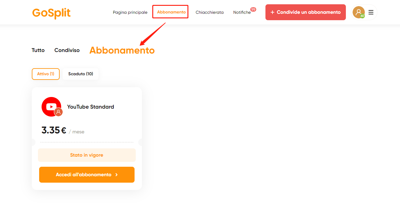 accedere all'abbonamento