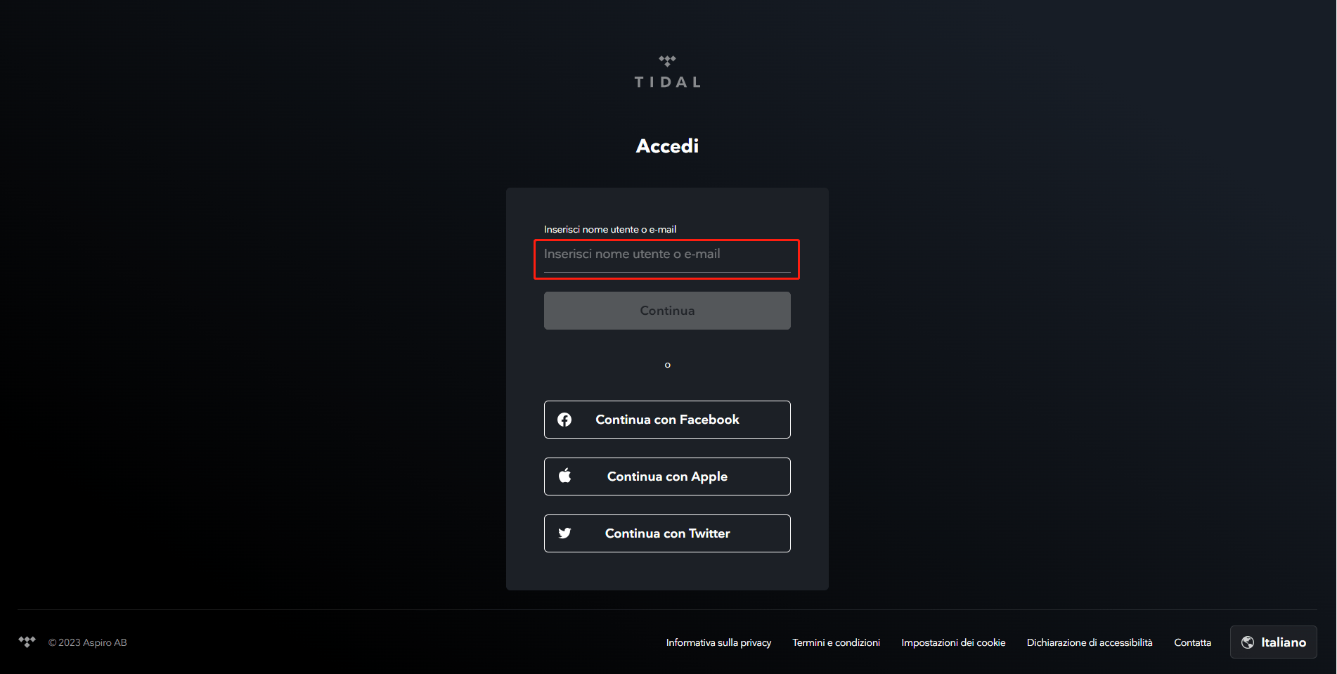 tidal account accedi