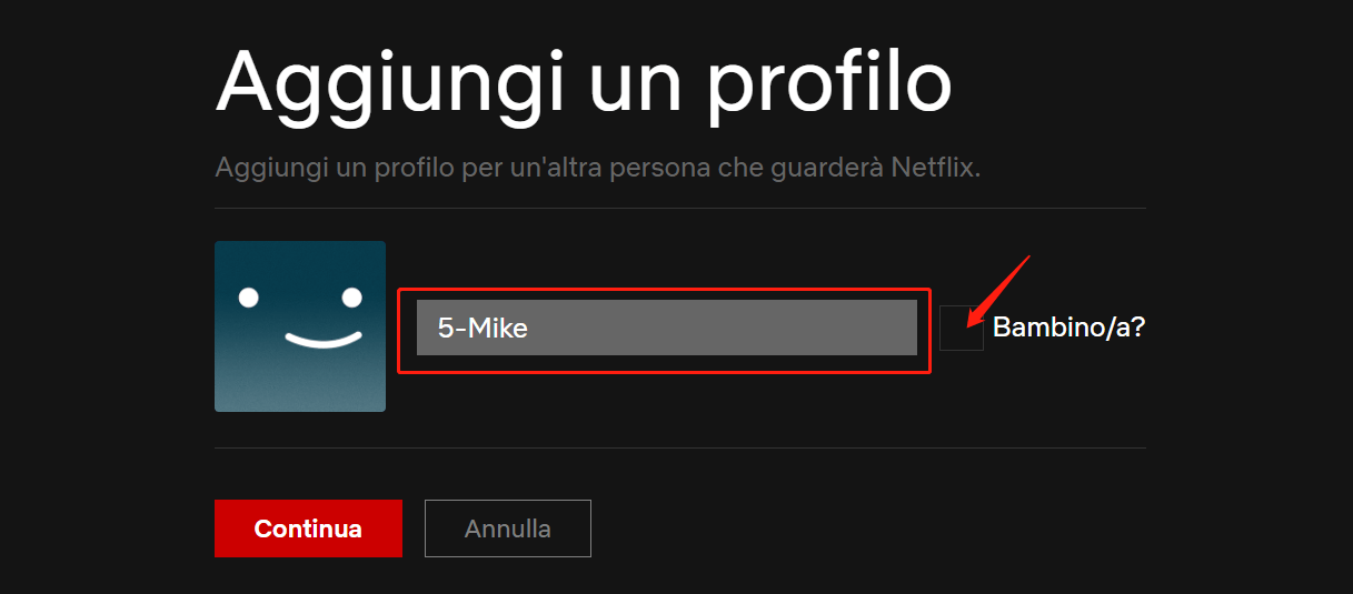 imposta il nome del profilo Netflix