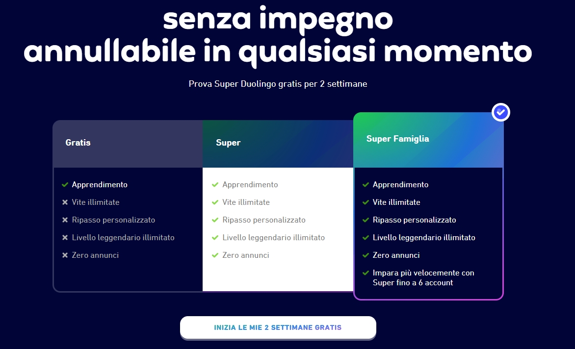 piano di abbonamento duolingo