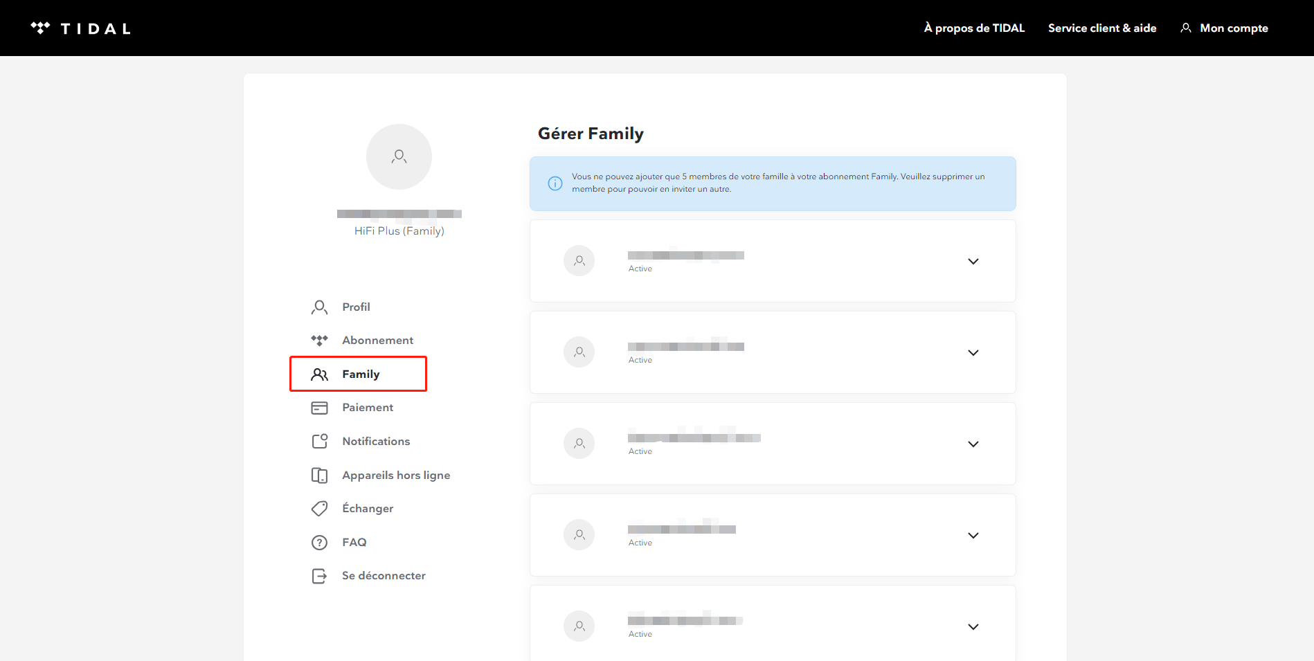 comment ajouter une famille dans Tidal