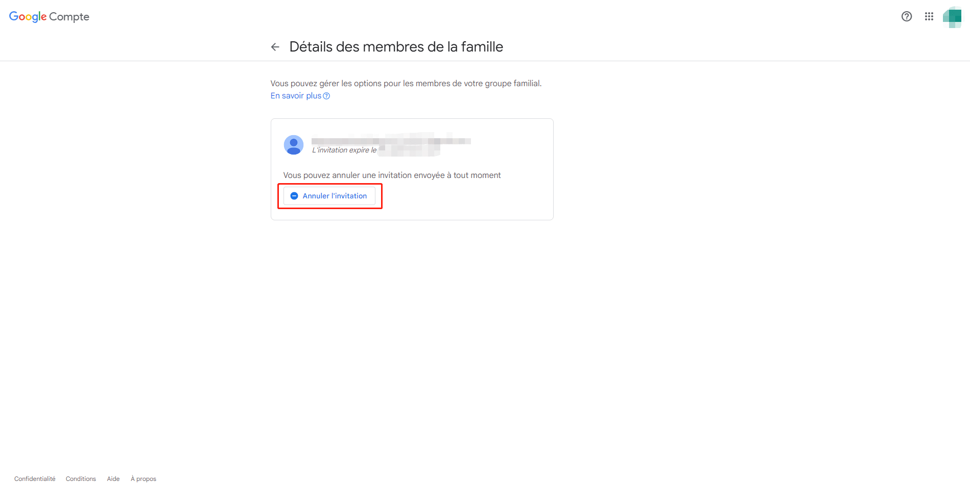 supprimer des membres du groupe familial