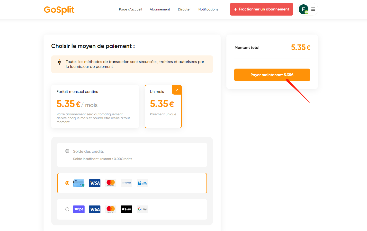 Sélectionner le mode de paiement