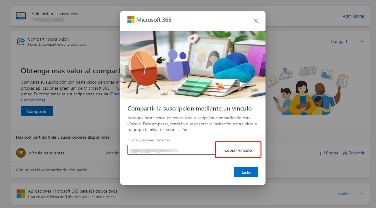 invitar a alguien a compartir microsoft 365 mediante enlace