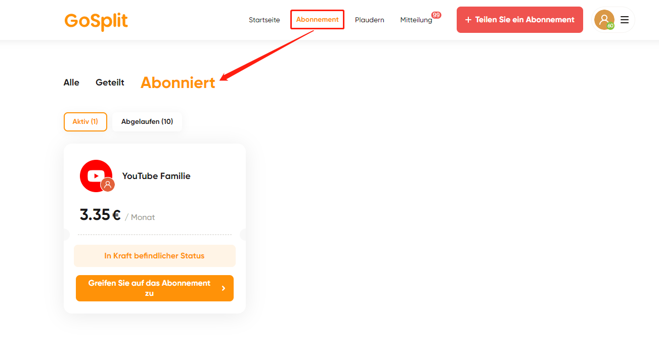 Zugriff auf das Abonnement