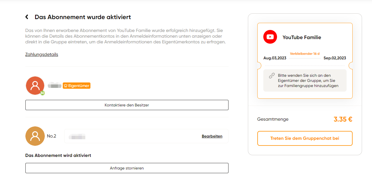 Zugang zu den Abonnementdetails