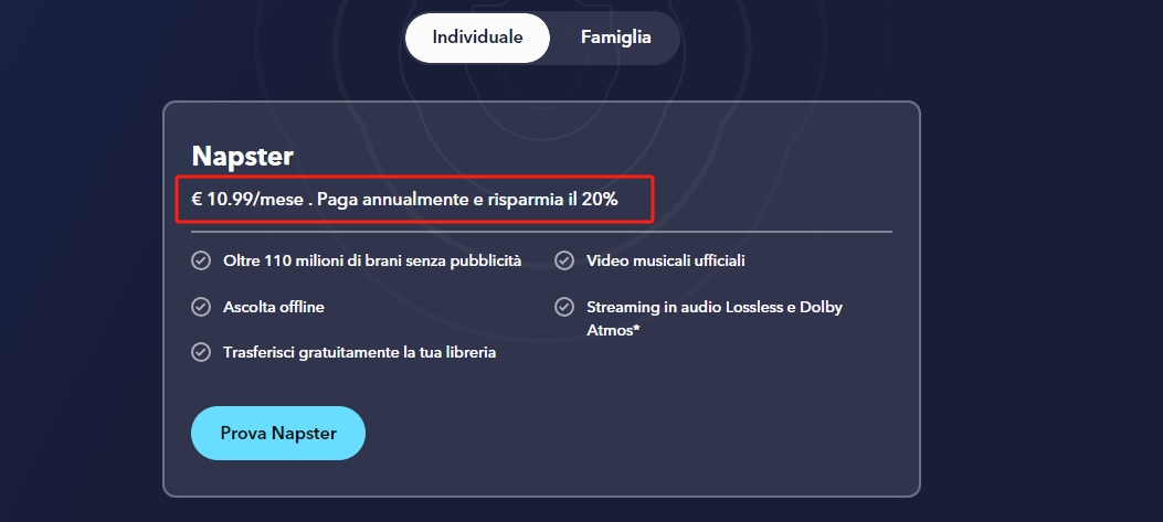 napster-prezzo-abbonamento-individuale